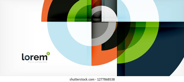Modern geometric circles abstract background, colorful round shapes with shadow effects, vector illustration
