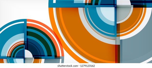 Modern geometric circles abstract background, colorful round shapes with shadow effects, vector illustration