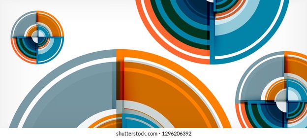 Circulos geométricos modernos fondo abstracto, formas redondeadas coloridas con efectos de sombra, ilustración vectorial
