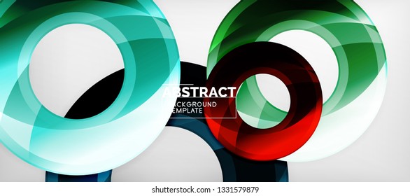 Modern geometric circles abstract background, colorful round shapes with shadow effects, vector illustration