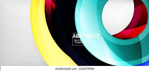 Circulos geométricos modernos fondo abstracto, formas redondeadas coloridas con efectos de sombra, ilustración vectorial