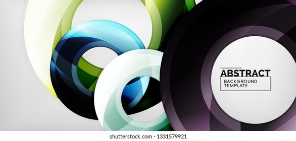 Modern geometric circles abstract background, colorful round shapes with shadow effects, vector illustration