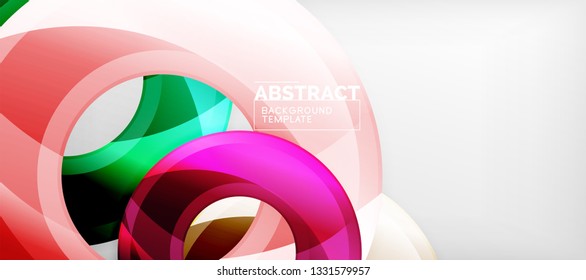 Circulos geométricos modernos fondo abstracto, formas redondeadas coloridas con efectos de sombra, ilustración vectorial
