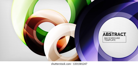 Modern geometric circles abstract background, colorful round shapes with shadow effects, vector illustration