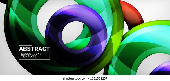 Modern geometric circles abstract background, colorful round shapes with shadow effects, vector illustration