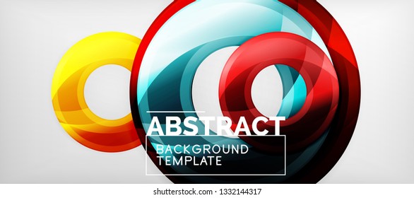 Modern geometric circles abstract background, colorful round shapes with shadow effects, vector illustration