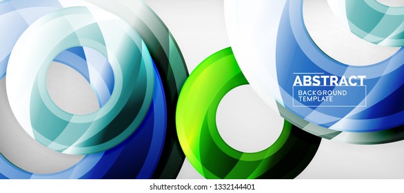 Modern geometric circles abstract background, colorful round shapes with shadow effects, vector illustration