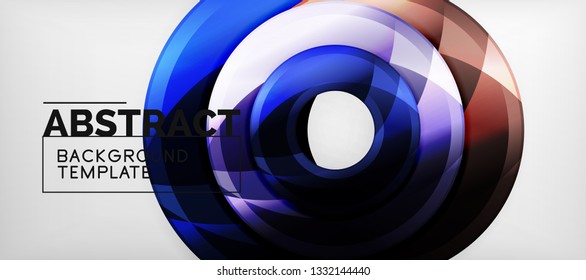 Circulos geométricos modernos fondo abstracto, formas redondeadas coloridas con efectos de sombra, ilustración vectorial