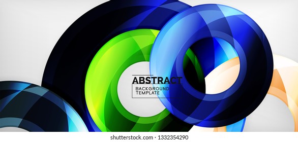 Modern geometric circles abstract background, colorful round shapes with shadow effects, vector illustration