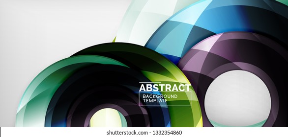 Circulos geométricos modernos fondo abstracto, formas redondeadas coloridas con efectos de sombra, ilustración vectorial