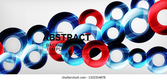 Modern geometric circles abstract background, colorful round shapes with shadow effects, vector illustration
