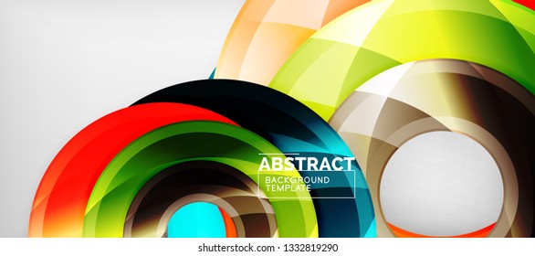 Circulos geométricos modernos fondo abstracto, formas redondeadas coloridas con efectos de sombra, ilustración vectorial