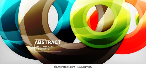 Modern geometric circles abstract background, colorful round shapes with shadow effects, vector illustration