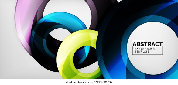 Modern geometric circles abstract background, colorful round shapes with shadow effects, vector illustration