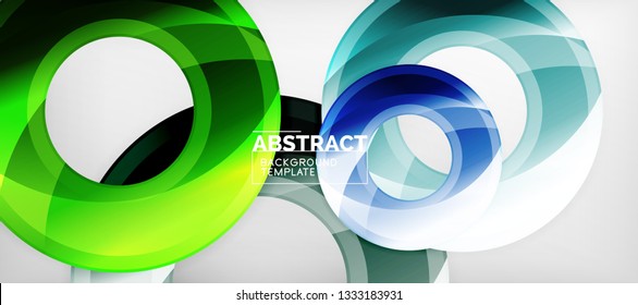 Circulos geométricos modernos fondo abstracto, formas redondeadas coloridas con efectos de sombra, ilustración vectorial