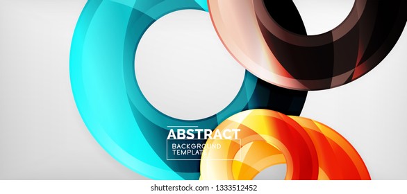 Modern geometric circles abstract background, colorful round shapes with shadow effects, vector illustration