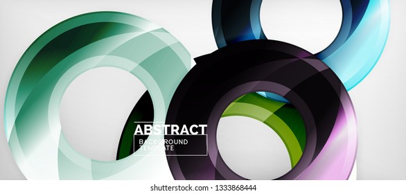 Circulos geométricos modernos fondo abstracto, formas redondeadas coloridas con efectos de sombra, ilustración vectorial