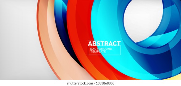 Círculos geométricos modernos fundo abstrato, formas redondas coloridas com efeitos de sombra, ilustração vetorial