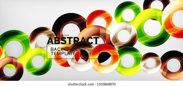 Circulos geométricos modernos fondo abstracto, formas redondeadas coloridas con efectos de sombra, ilustración vectorial