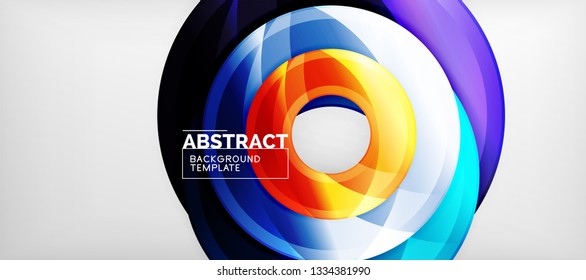 Círculos geométricos modernos fundo abstrato, formas redondas coloridas com efeitos de sombra, ilustração vetorial