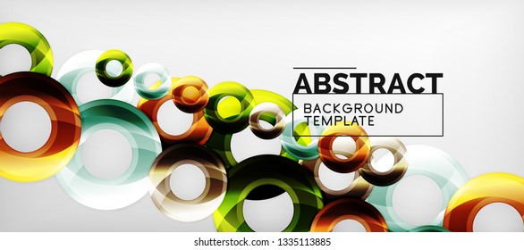 Circulos geométricos modernos fondo abstracto, formas redondeadas coloridas con efectos de sombra, ilustración vectorial