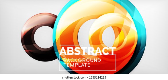 Circulos geométricos modernos fondo abstracto, formas redondeadas coloridas con efectos de sombra, ilustración vectorial