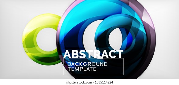 Circulos geométricos modernos fondo abstracto, formas redondeadas coloridas con efectos de sombra, ilustración vectorial