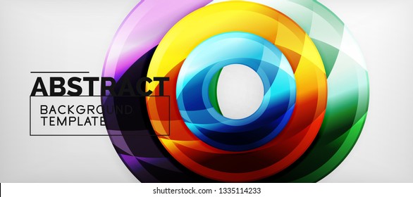Circulos geométricos modernos fondo abstracto, formas redondeadas coloridas con efectos de sombra, ilustración vectorial