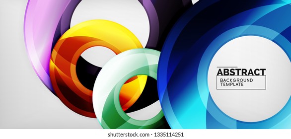 Modern geometric circles abstract background, colorful round shapes with shadow effects, vector illustration