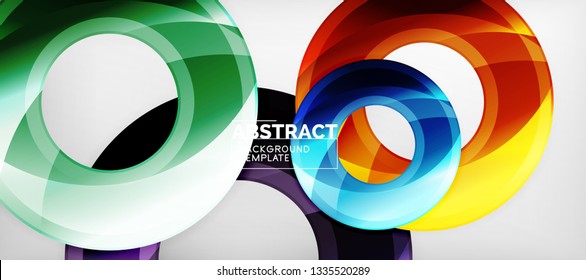 Circulos geométricos modernos fondo abstracto, formas redondeadas coloridas con efectos de sombra, ilustración vectorial