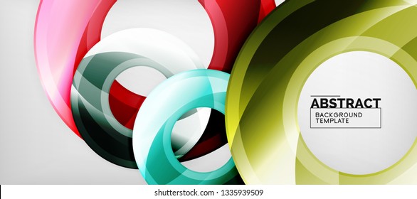 Modern geometric circles abstract background, colorful round shapes with shadow effects, vector illustration