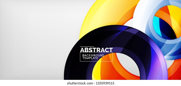 Modern geometric circles abstract background, colorful round shapes with shadow effects, vector illustration