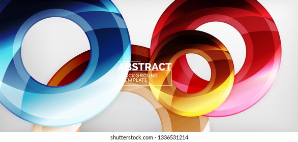 Modern geometric circles abstract background, colorful round shapes with shadow effects, vector illustration