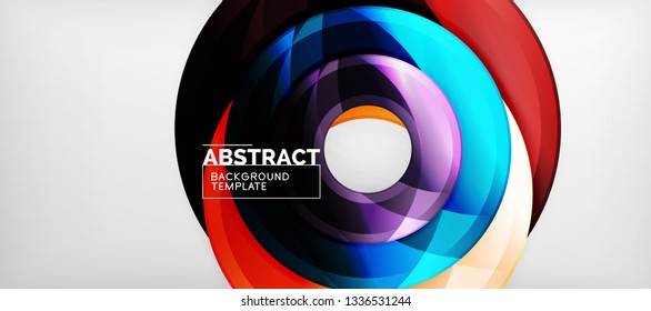 Circulos geométricos modernos fondo abstracto, formas redondeadas coloridas con efectos de sombra, ilustración vectorial