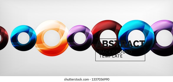 Circulos geométricos modernos fondo abstracto, formas redondeadas coloridas con efectos de sombra, ilustración vectorial