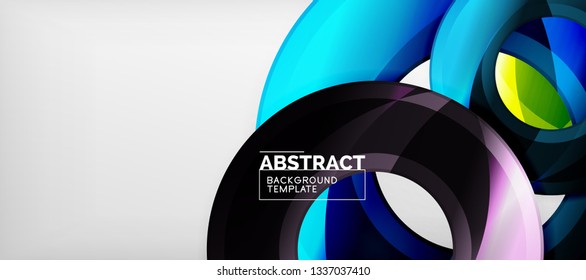 Circulos geométricos modernos fondo abstracto, formas redondeadas coloridas con efectos de sombra, ilustración vectorial
