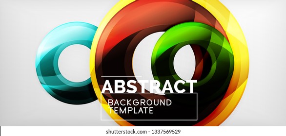 Modern geometric circles abstract background, colorful round shapes with shadow effects, vector illustration