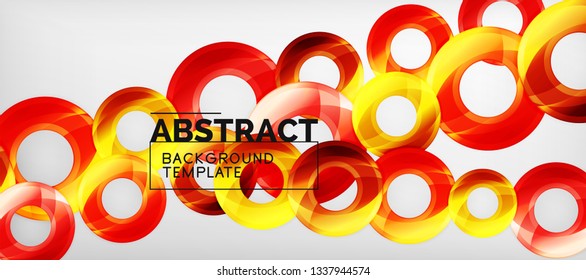 Modern geometric circles abstract background, colorful round shapes with shadow effects, vector illustration