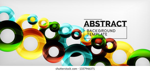 Circulos geométricos modernos fondo abstracto, formas redondeadas coloridas con efectos de sombra, ilustración vectorial