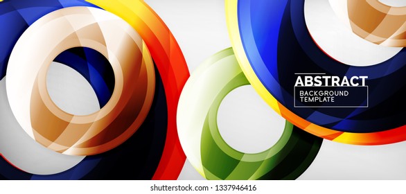 Modern geometric circles abstract background, colorful round shapes with shadow effects, vector illustration