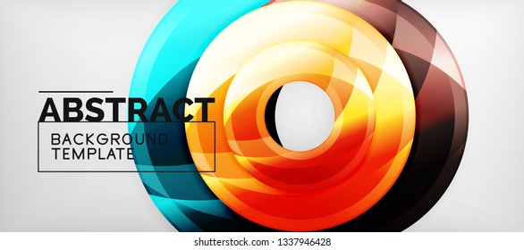 Modern geometric circles abstract background, colorful round shapes with shadow effects, vector illustration