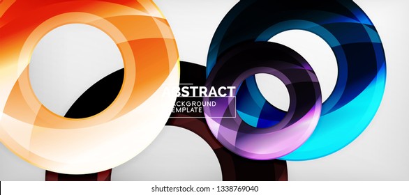 Modern geometric circles abstract background, colorful round shapes with shadow effects, vector illustration