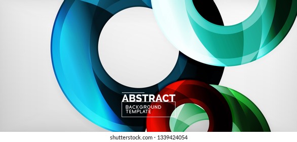 Modern geometric circles abstract background, colorful round shapes with shadow effects, vector illustration