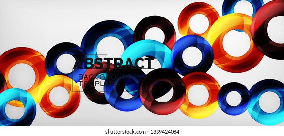Circulos geométricos modernos fondo abstracto, formas redondeadas coloridas con efectos de sombra, ilustración vectorial