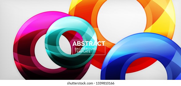 Circulos geométricos modernos fondo abstracto, formas redondeadas coloridas con efectos de sombra, ilustración vectorial