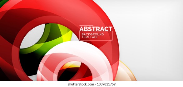 Circulos geométricos modernos fondo abstracto, formas redondeadas coloridas con efectos de sombra, ilustración vectorial