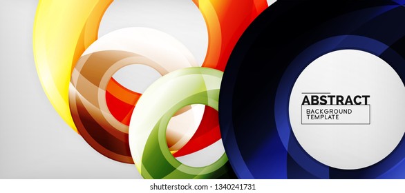 Modern geometric circles abstract background, colorful round shapes with shadow effects, vector illustration