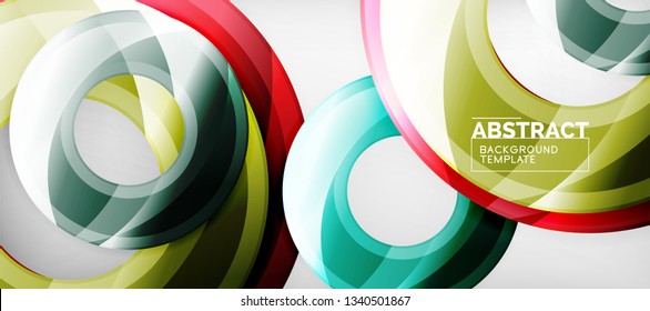 Modern geometric circles abstract background, colorful round shapes with shadow effects, vector illustration
