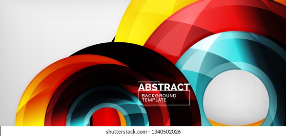 Modern geometric circles abstract background, colorful round shapes with shadow effects, vector illustration