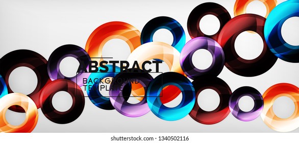 Modern geometric circles abstract background, colorful round shapes with shadow effects, vector illustration